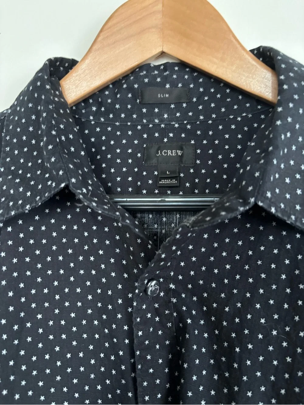 Men's J Crew Black shirt w/star Print Long-Sleeve Shirt size (L) slim fit